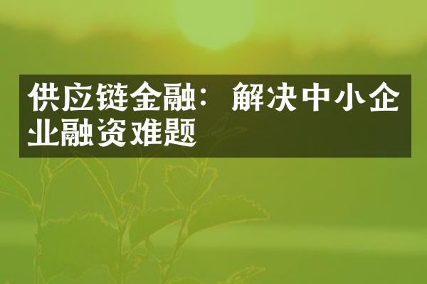 供应链金融：解决中小企业融资难题