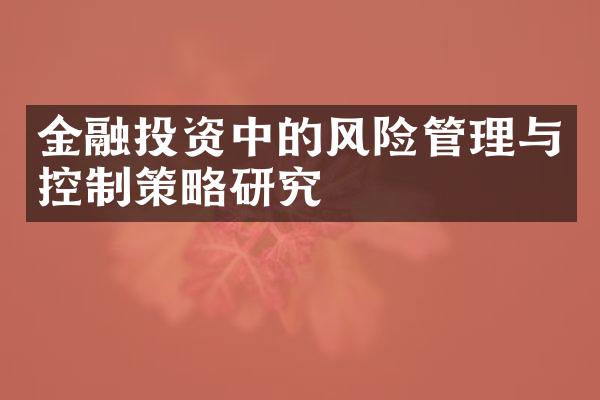 金融投资中的风险管理与控制策略研究