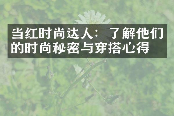 当红时尚达人：了解他们的时尚秘密与穿搭心得！