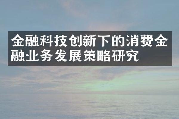 金融科技创新下的消费金融业务发展策略研究