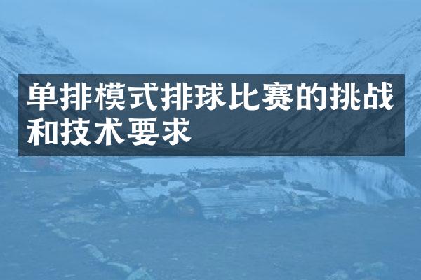 单排模式排球比赛的挑战和技术要求