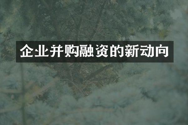 企业并购融资的新动向