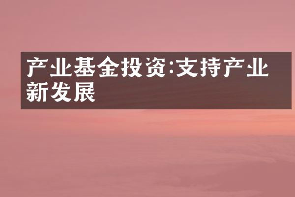 产业基金投资:支持产业创新发展