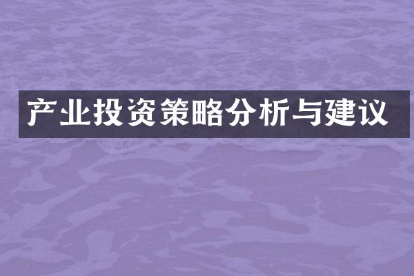 产业投资策略分析与建议