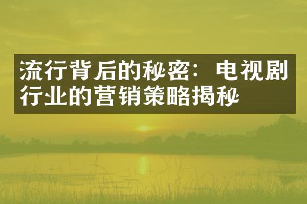 流行背后的秘密：电视剧行业的营销策略揭秘