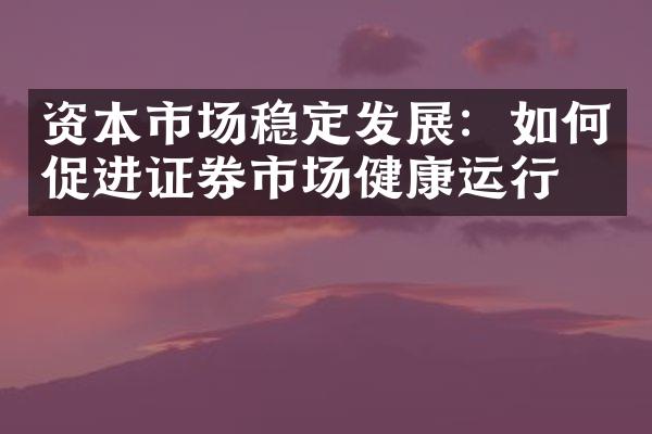 资本市场稳定发展：如何促进证券市场健康运行？