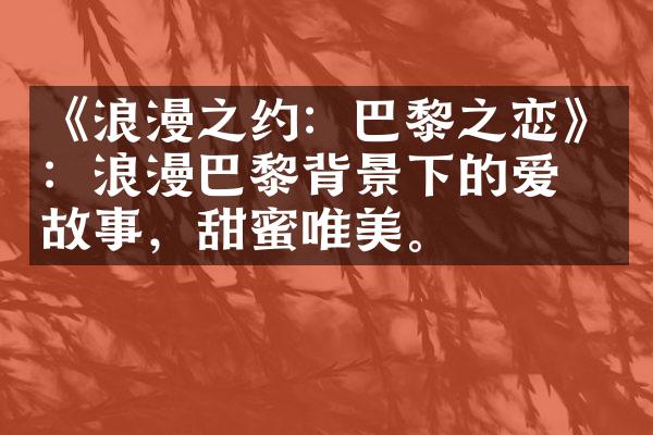 《浪漫之约：巴黎之恋》：浪漫巴黎背景下的爱情故事，甜蜜唯美。