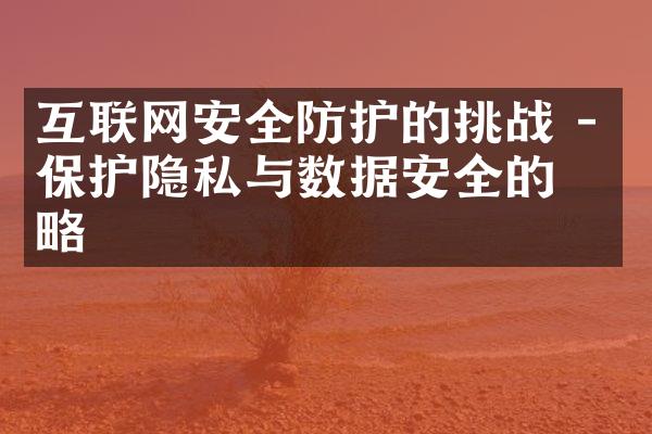 互联网安全防护的挑战 - 保护隐私与数据安全的策略