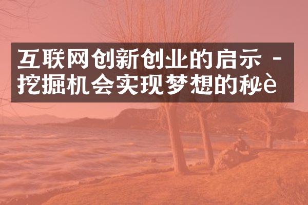 互联网创新创业的启示 - 挖掘机会实现梦想的秘诀