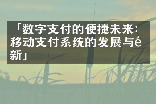 「数字支付的便捷未来：移动支付系统的发展与革新」