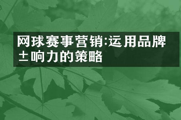 网球赛事营销:运用品牌影响力的策略