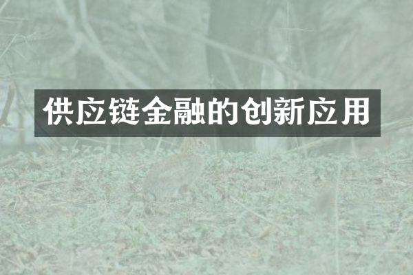 供应链金融的创新应用