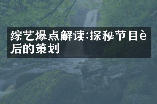 综艺爆点解读:探秘节目背后的策划