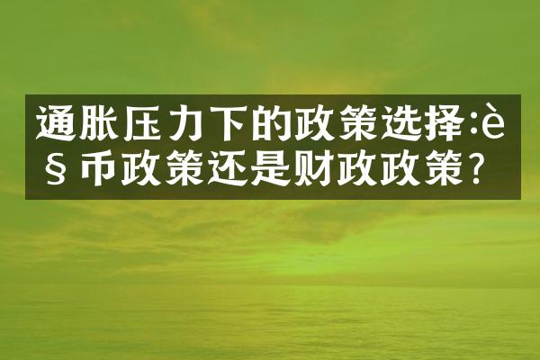 通胀压力下的政策选择:货币政策还是财政政策?