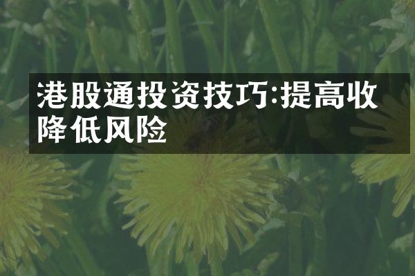 港股通投资技巧:提高收益降低风险