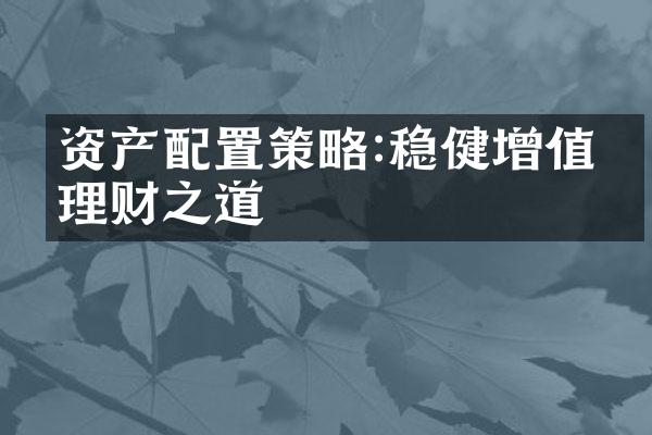 资产配置策略:稳健增值的理财之道