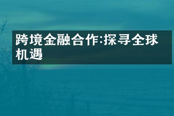 跨境金融合作:探寻全球化机遇