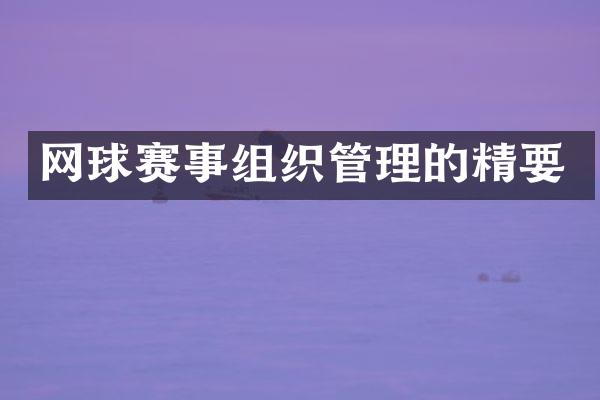 网球赛事组织管理的精要