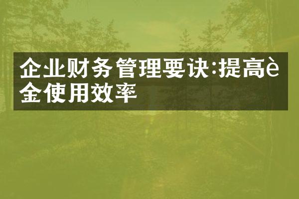 企业财务管理要诀:提高资金使用效率