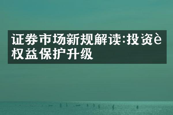 证券市场新规解读:投资者权益保护升级