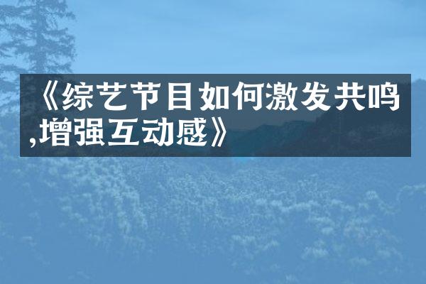 《综艺节目如何激发共鸣,增强互动感》