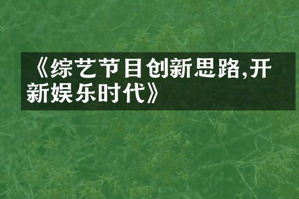 《综艺节目创新思路,开启新娱乐时代》