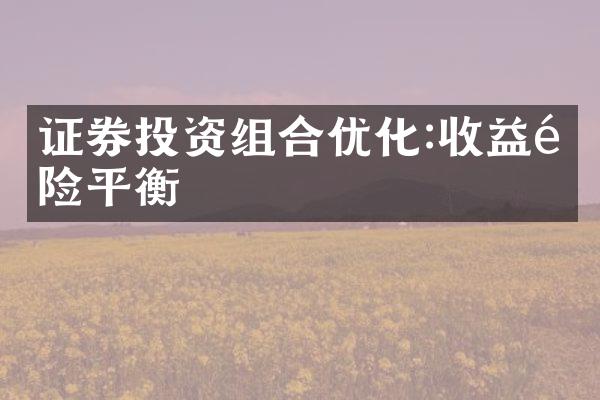 证券投资组合优化:收益风险平衡