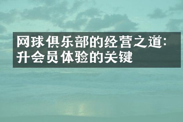 网球俱乐部的经营之道:提升会员体验的关键