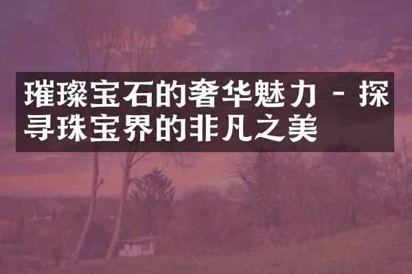 璀璨宝石的奢华魅力 - 探寻珠宝界的非凡之美