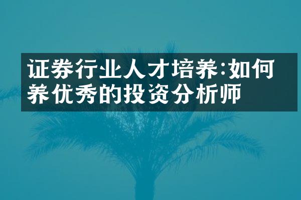 证券行业人才培养:如何培养优秀的投资分析师