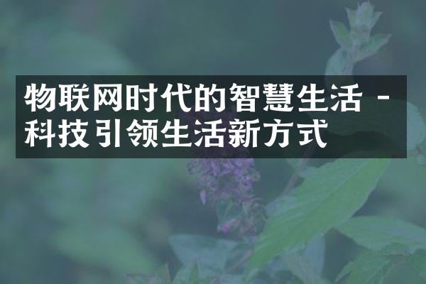 物联网时代的智慧生活 - 科技引领生活新方式