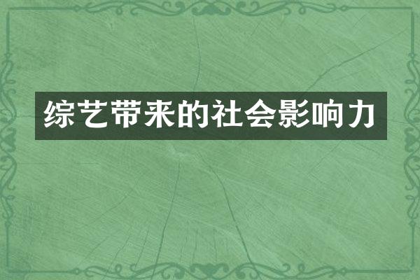 综艺带来的社会影响力