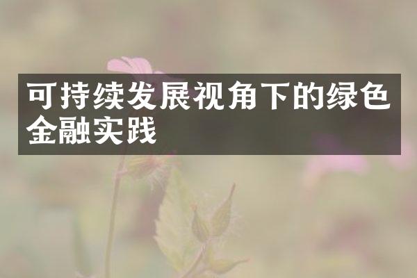 可持续发展视角下的绿色金融实践