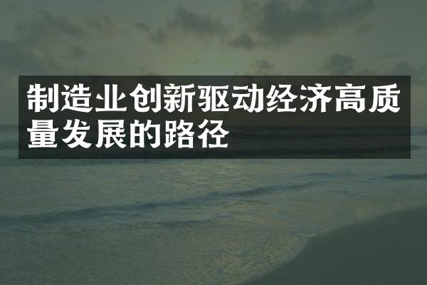 制造业创新驱动经济高质量发展的路径