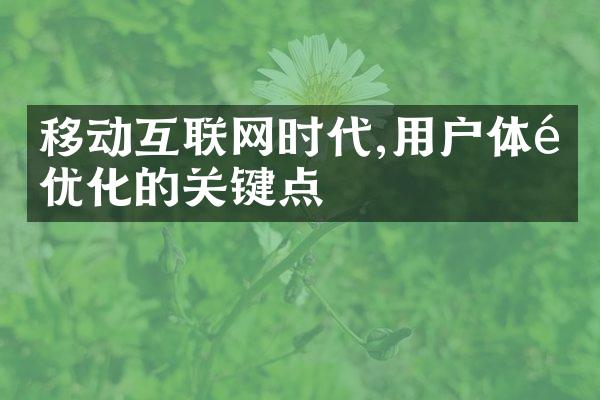 移动互联网时代,用户体验优化的关键点