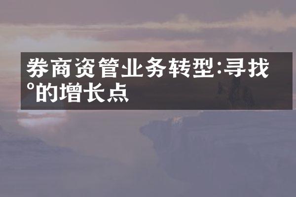 券商资管业务转型:寻找新的增长点