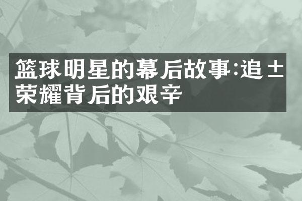 篮球明星的幕后故事:追求荣耀背后的艰辛