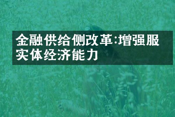 金融供给侧改革:增强服务实体经济能力