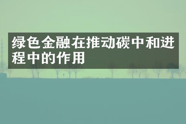 绿色金融在推动碳中和进程中的作用