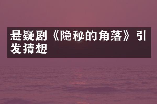 悬疑剧《隐秘的角落》引发猜想