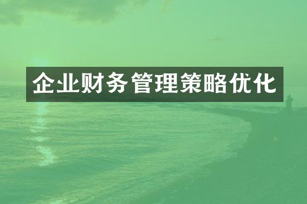 企业财务管理策略优化