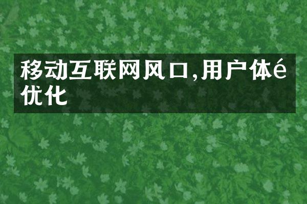 移动互联网风口,用户体验优化