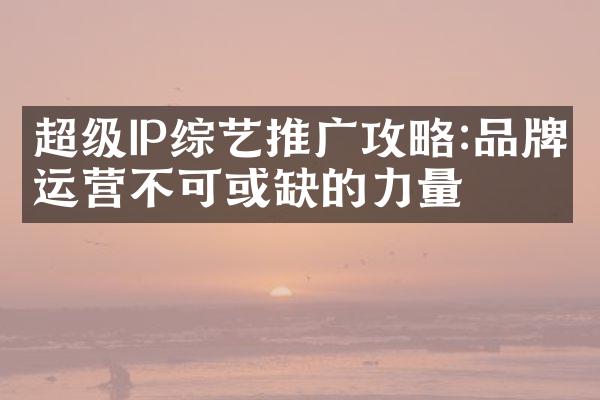 超级IP综艺推广攻略:品牌运营不可或缺的力量