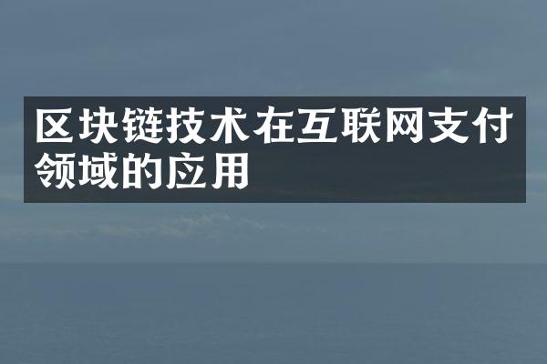 区块链技术在互联网支付领域的应用