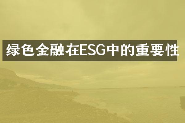 绿色金融在ESG中的重要性