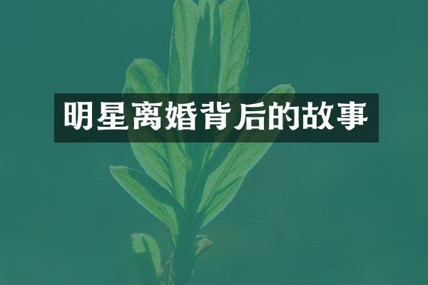 明星离婚背后的故事