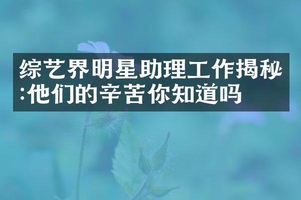 综艺界明星助理工作揭秘:他们的辛苦你知道吗