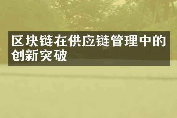 区块链在供应链管理中的创新突破