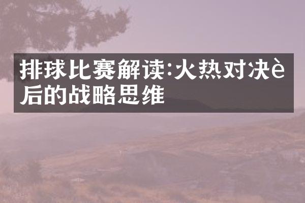 排球比赛解读:火热对决背后的战略思维