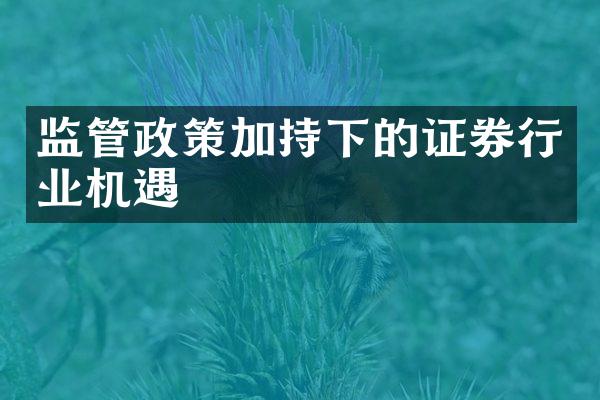 监管政策加持下的证券行业机遇